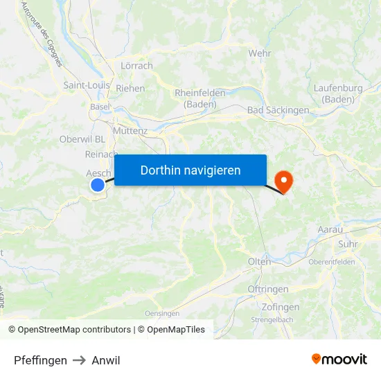 Pfeffingen to Anwil map