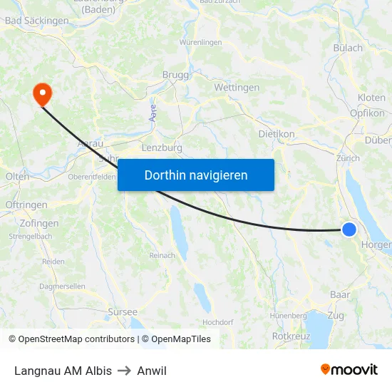Langnau AM Albis to Anwil map