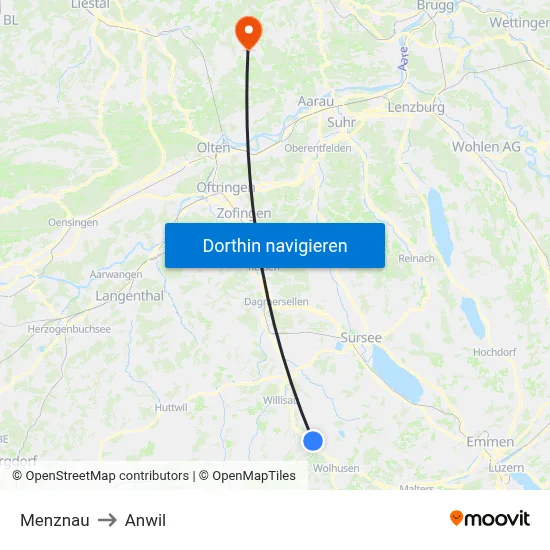 Menznau to Anwil map