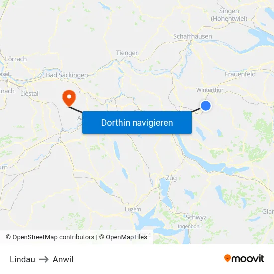 Lindau to Anwil map