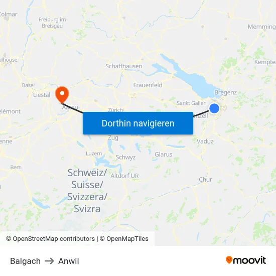 Balgach to Anwil map