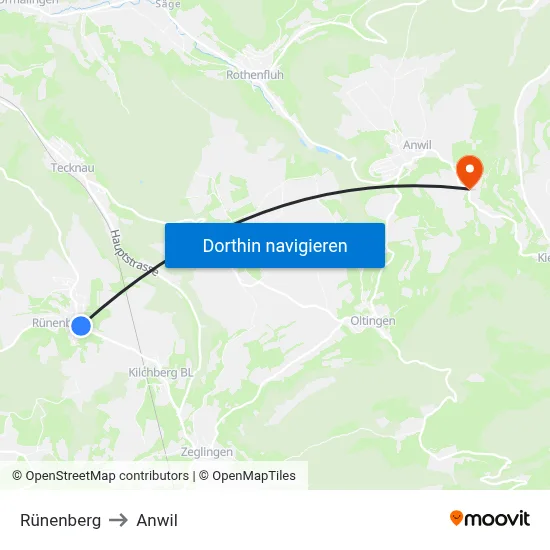 Rünenberg to Anwil map