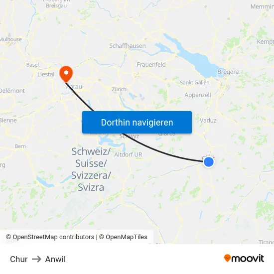 Chur to Anwil map