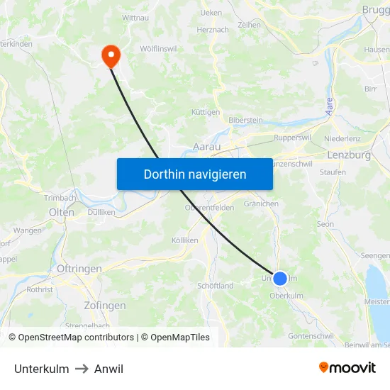 Unterkulm to Anwil map