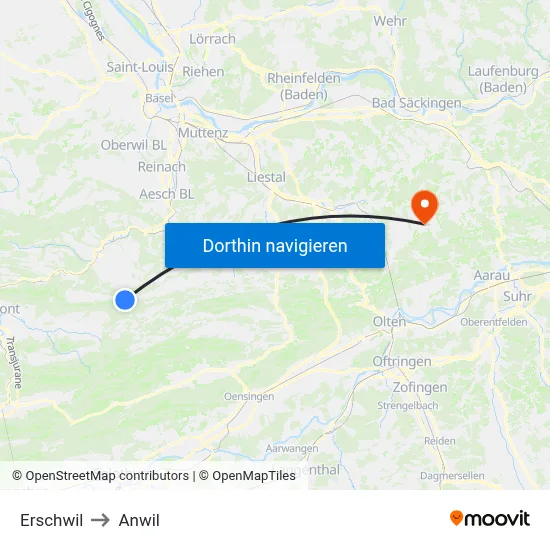 Erschwil to Anwil map
