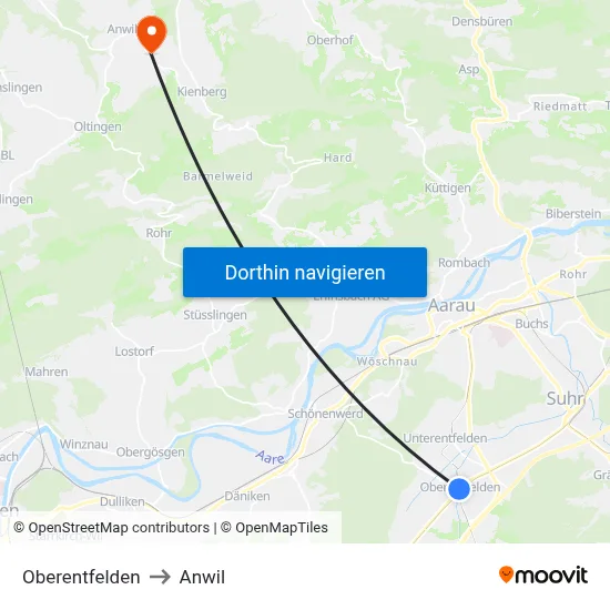 Oberentfelden to Anwil map
