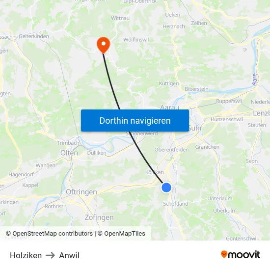 Holziken to Anwil map