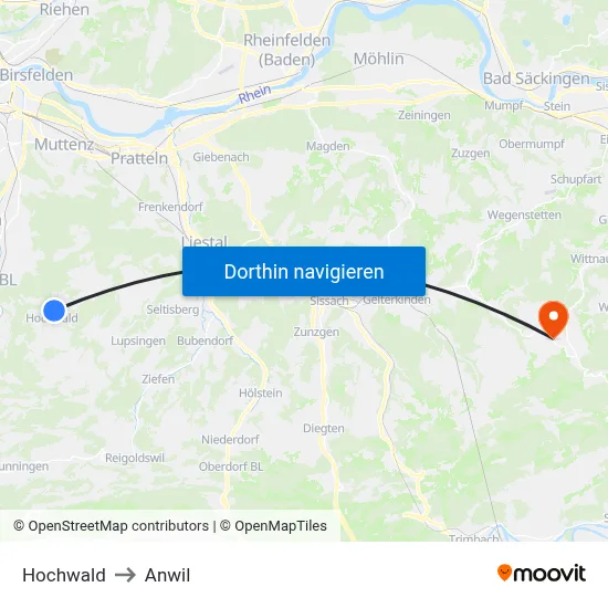 Hochwald to Anwil map