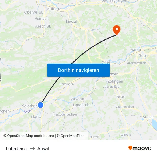 Luterbach to Anwil map
