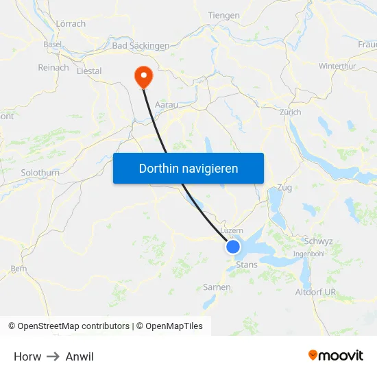 Horw to Anwil map