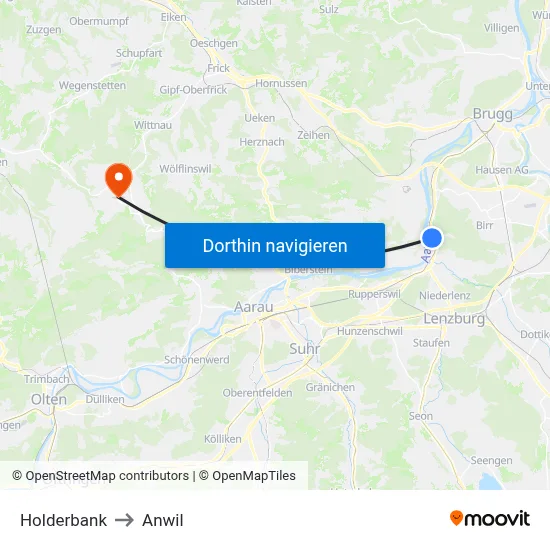 Holderbank to Anwil map