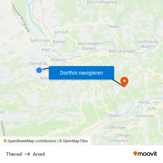 Therwil to Anwil map