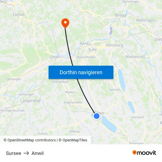 Sursee to Anwil map