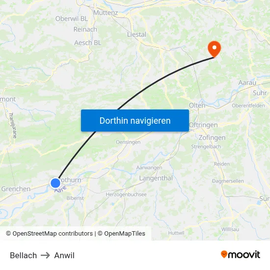 Bellach to Anwil map