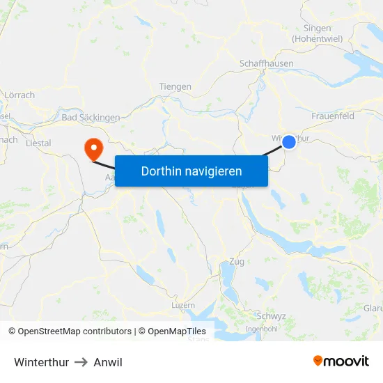 Winterthur to Anwil map
