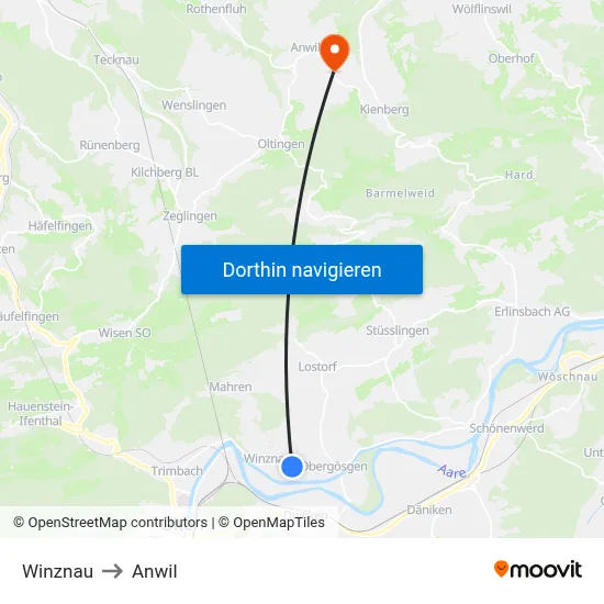 Winznau to Anwil map