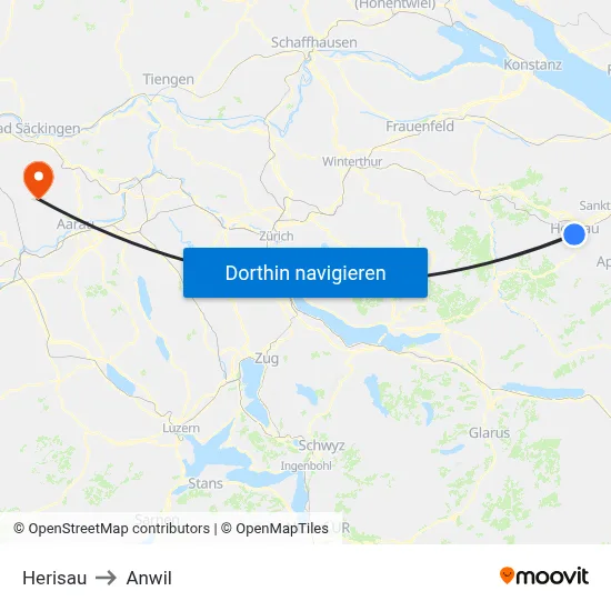 Herisau to Anwil map