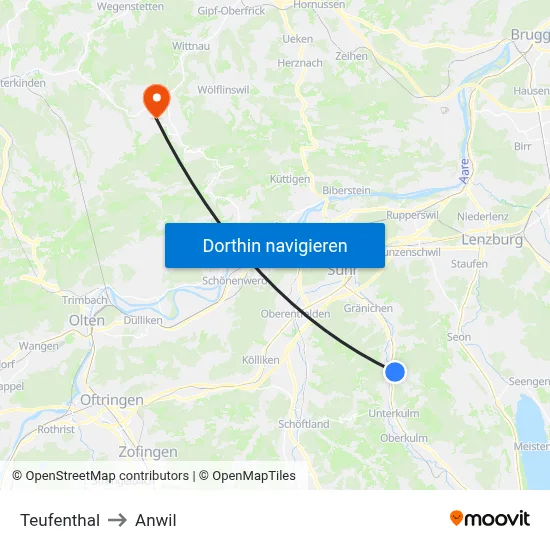 Teufenthal to Anwil map