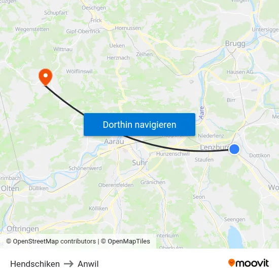 Hendschiken to Anwil map