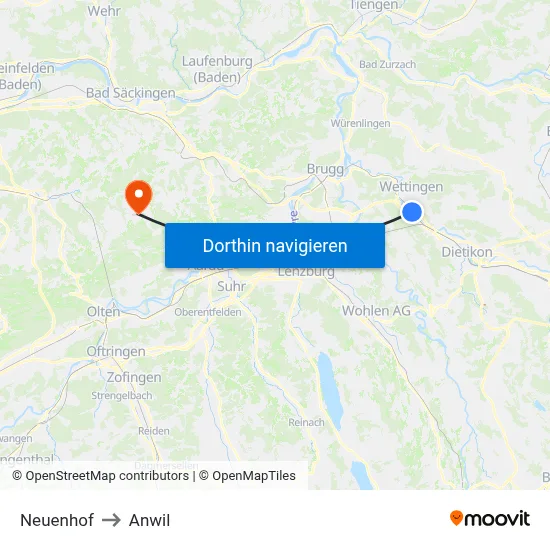 Neuenhof to Anwil map
