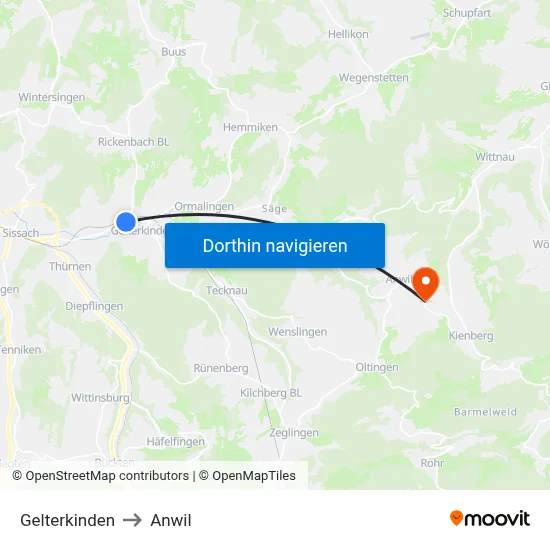 Gelterkinden to Anwil map