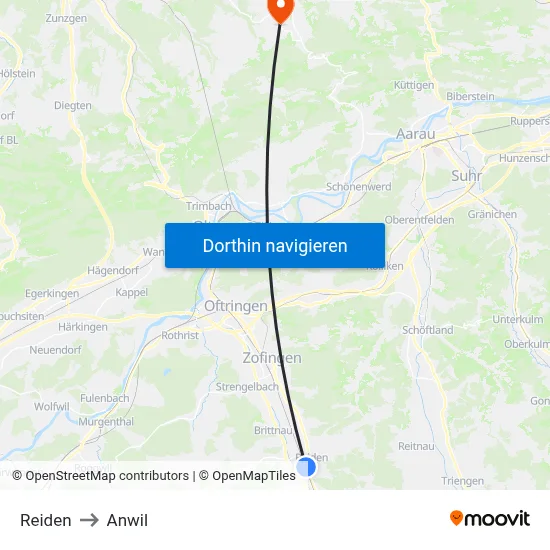 Reiden to Anwil map
