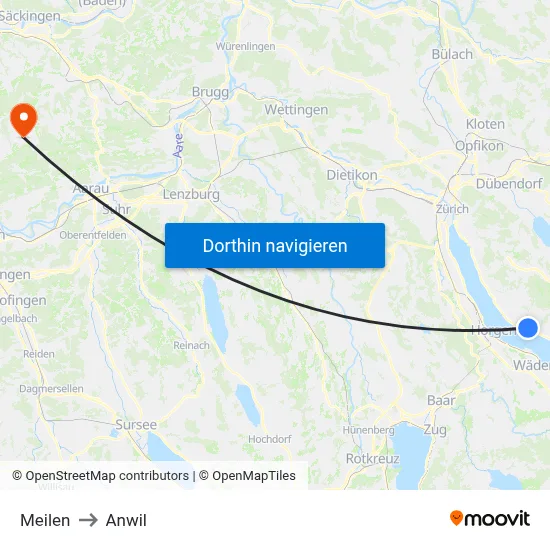 Meilen to Anwil map