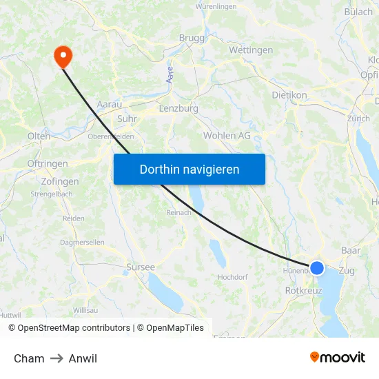 Cham to Anwil map