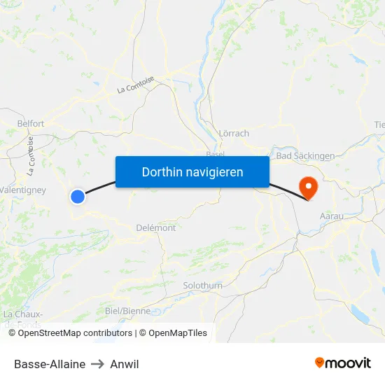 Basse-Allaine to Anwil map