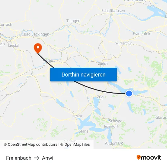 Freienbach to Anwil map