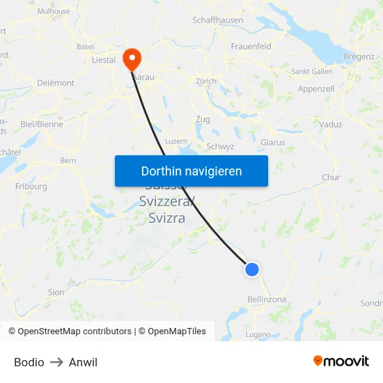 Bodio to Anwil map