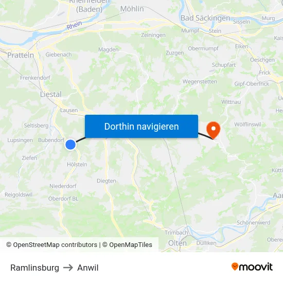 Ramlinsburg to Anwil map