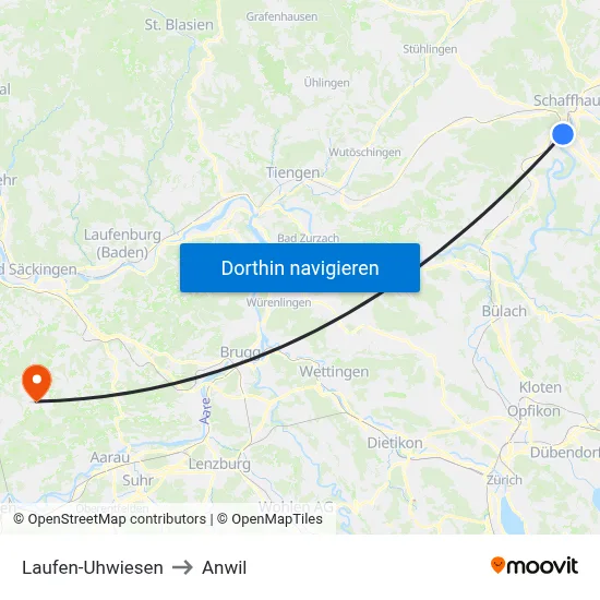 Laufen-Uhwiesen to Anwil map