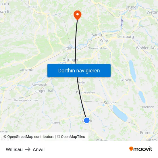 Willisau to Anwil map