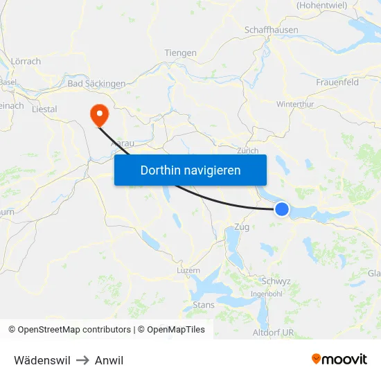 Wädenswil to Anwil map