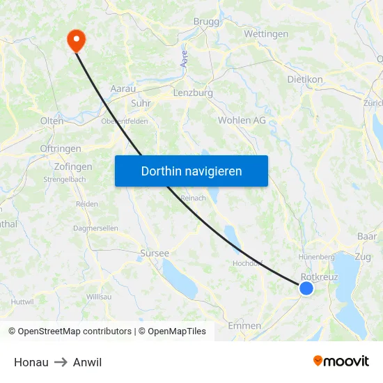 Honau to Anwil map
