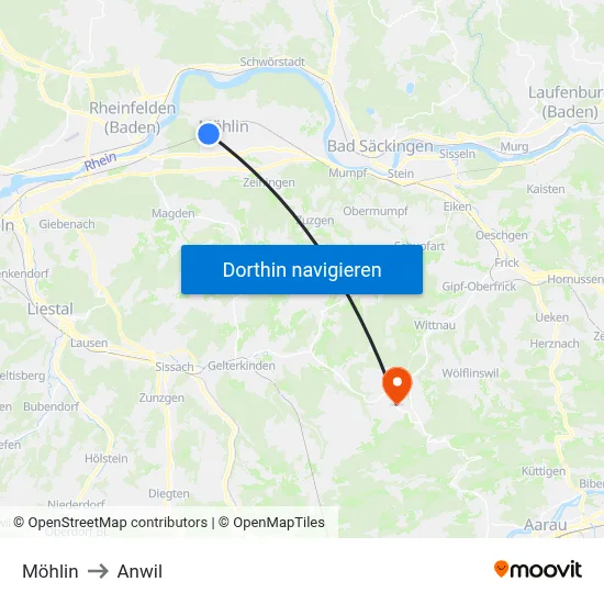 Möhlin to Anwil map