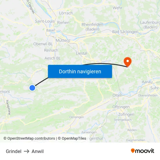 Grindel to Anwil map