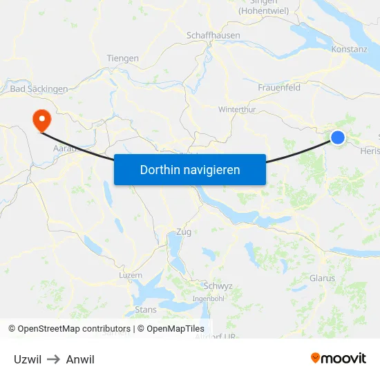 Uzwil to Anwil map