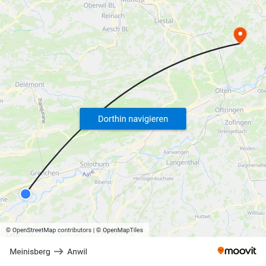Meinisberg to Anwil map