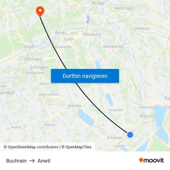 Buchrain to Anwil map