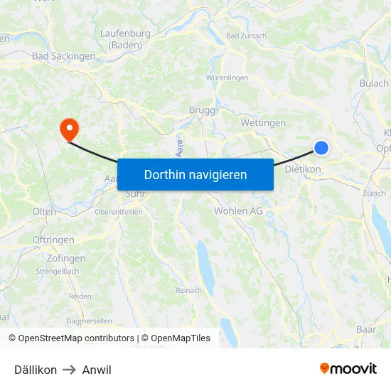 Dällikon to Anwil map