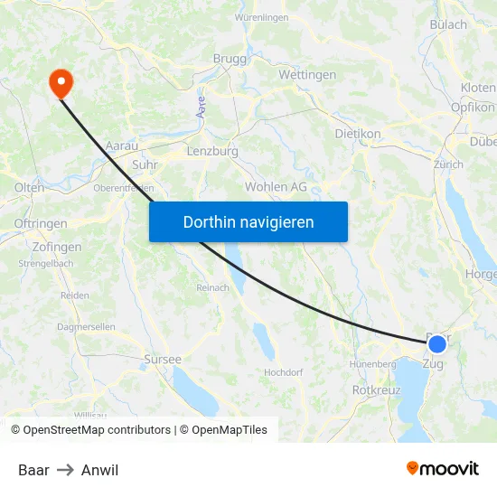Baar to Anwil map