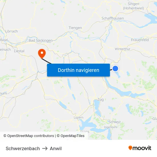 Schwerzenbach to Anwil map