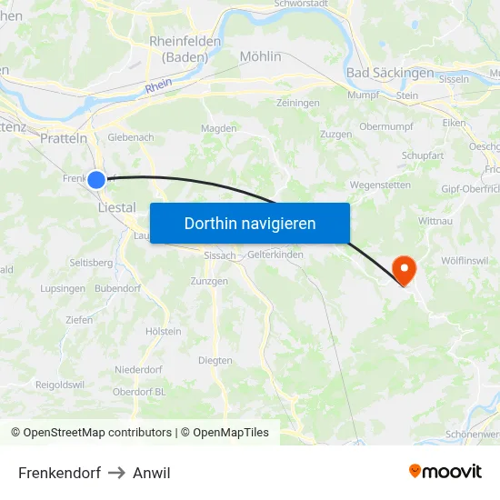 Frenkendorf to Anwil map