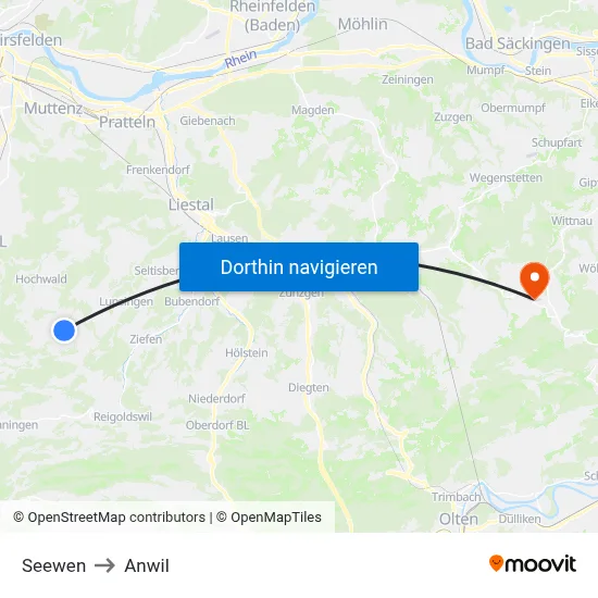 Seewen to Anwil map