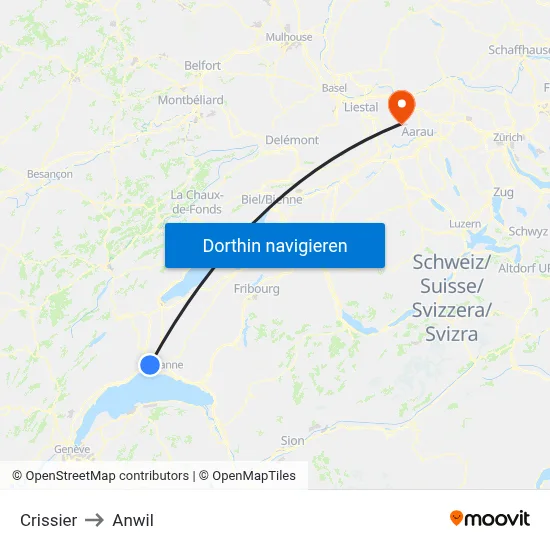 Crissier to Anwil map