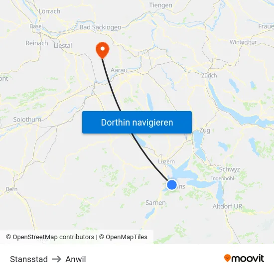 Stansstad to Anwil map