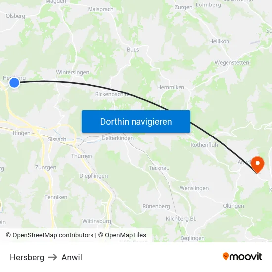 Hersberg to Anwil map