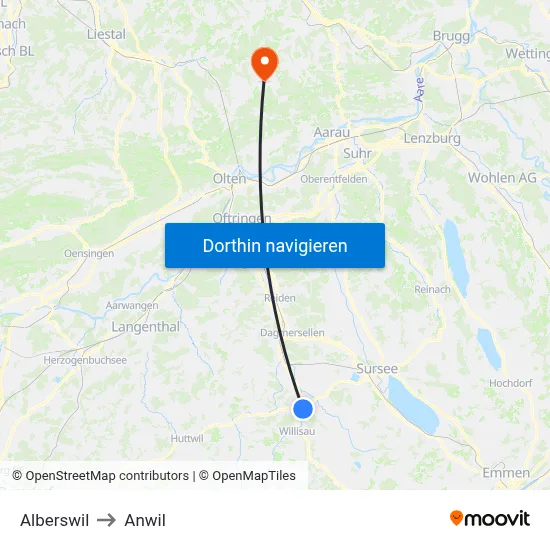 Alberswil to Anwil map